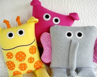 SALE - PDF ePATTERN for Giraffe, Elephant and Hippo Pillows Sewing Pattern