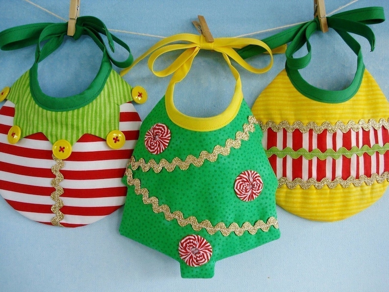 Christmas Baby Bib Sewing Pattern for Elf, Tree and Ornament PDF ePattern image 1