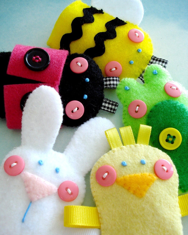 Felt Sewing Pattern Spring Felt Finger Puppets Sewing Pattern PDF ePATTERN for Chick, Bunny, Bumble Bee, Ladybug, Frog & Carrying Case image 2