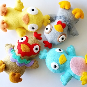 Felt Toy Sewing Pattern Softies - Tutorial - PDF e PATTERN - Bluebird - Chick - Hen - Chicken - Rooster - Barn Animals