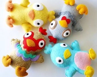 Felt Toy Sewing Pattern Softies - Tutorial - PDF e PATTERN - Bluebird - Chick - Hen - Chicken - Rooster - Barn Animals