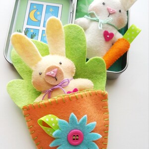 Bunny Rabbit Tin Play Set Felt Sewing Pattern Toy Easter Spring Carrot ...