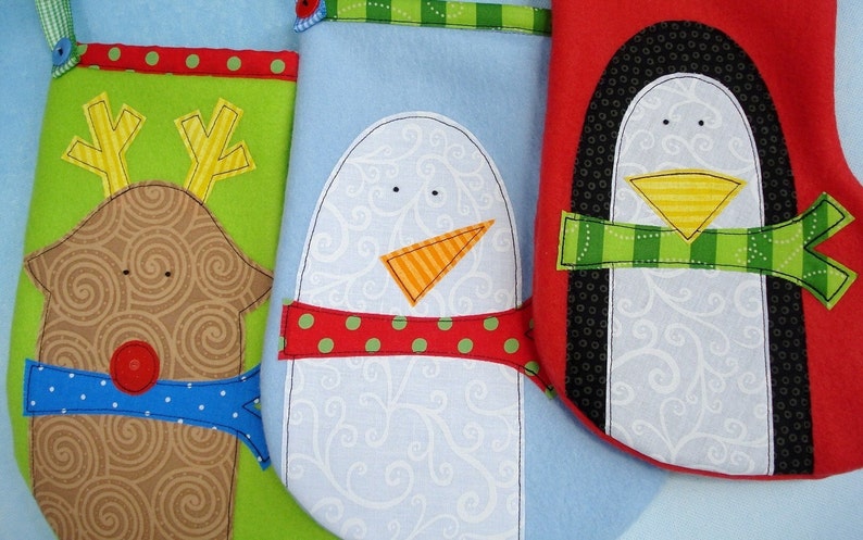 Christmas Stocking Sewing Pattern for Penguin, Snowman and Reindeer Stockings and Applique Designs PDF ePattern image 4