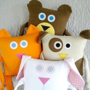 SALE - PDF ePATTERN for Kitty, Puppy, Bunny and Bear Pillows Pattern Plush Softie Toy