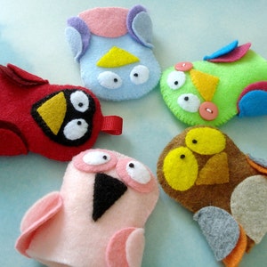 Bird Felt Finger Puppets Sewing Pattern PDF ePATTERN for Owl, Cardinal, Flamingo, Bluebird & Parrot and Carrying Case image 1