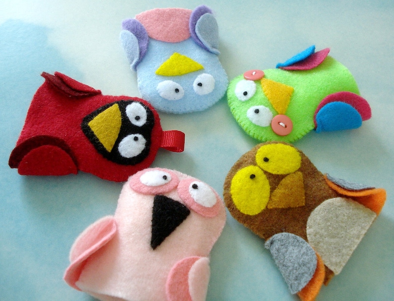 Bird Felt Finger Puppets Sewing Pattern PDF ePATTERN for Owl, Cardinal, Flamingo, Bluebird & Parrot and Carrying Case image 1