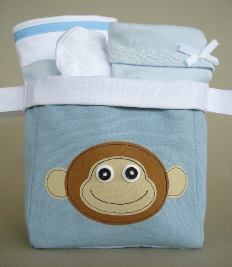 Container Sewing Pattern PDF e-Pattern for Fabric Storage Containers Plain or with Monkey Applique image 2