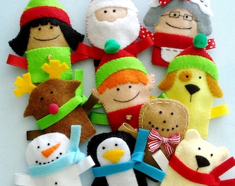 Felt Christmas Sewing Pattern - Felt Christmas Finger Puppets Sewing Pattern - PDF ePATTERN
