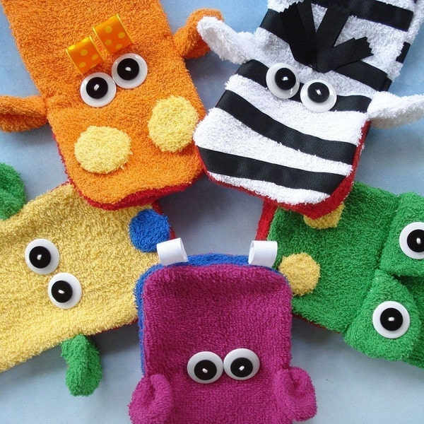 Toy Sewing Pattern for Wash Cloth Hand Puppets - PDF e-Pattern