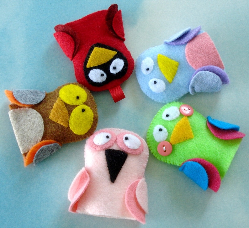Bird Felt Finger Puppets Sewing Pattern PDF ePATTERN for Owl, Cardinal, Flamingo, Bluebird & Parrot and Carrying Case image 5