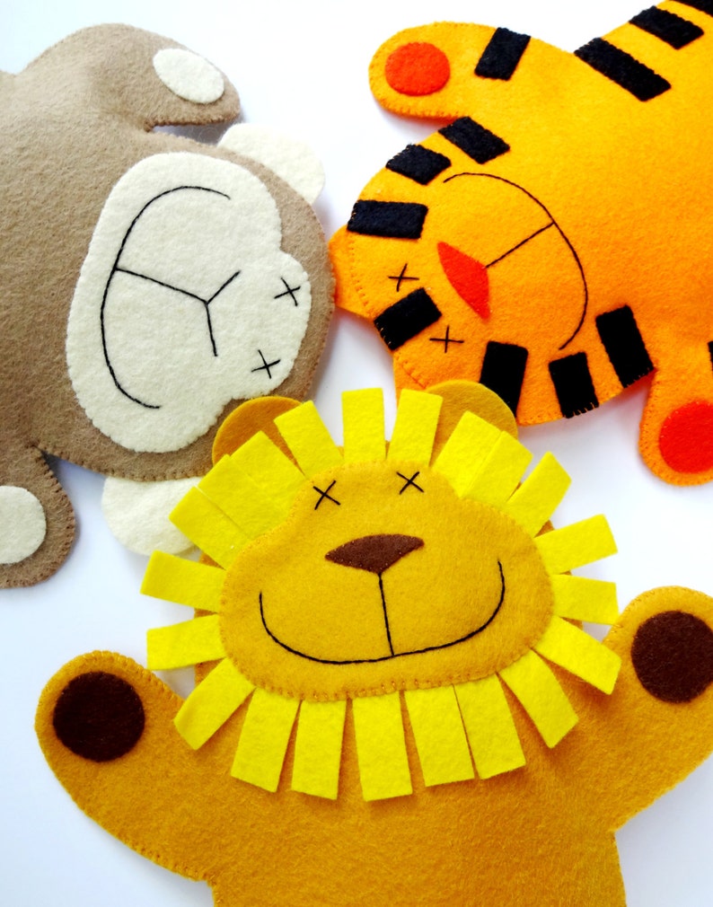 SALE PDF ePATTERN for Lion, Monkey & Tiger Felt Hand Puppets image 2