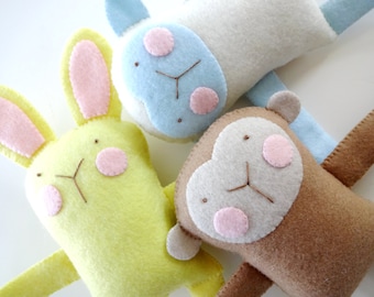 Bunny, Sheep & Monkey Felt Softies Sewing Pattern - PDF ePATTERN