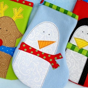 Christmas Stocking Sewing Pattern for Penguin, Snowman and Reindeer Stockings and Applique Designs PDF ePattern image 1