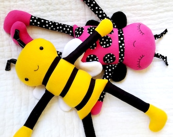 Bumble Bee and Ladybug Softies Fleece Sewing Pattern - Soft Fleece Toy Animal Pattern Tutorial for Babies, Girls & Boys - PDF e-pattern
