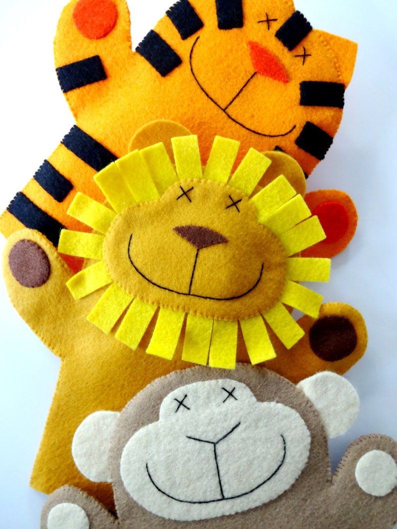 SALE PDF ePATTERN for Lion, Monkey & Tiger Felt Hand Puppets image 3