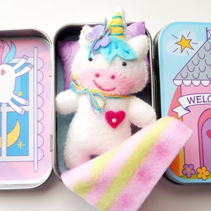 Unicorn Tin Play Set Felt Sewing Pattern Toy Magical Rainbow Sleeping Bag Tutorial PDF ePATTERN e pattern Hand Sewing Animal image 3