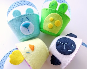 Felt Spring Animal Baskets Sewing Pattern - PDF ePATTERN for Bunny, Chick, Lamb, Frog, Bear, Monkey