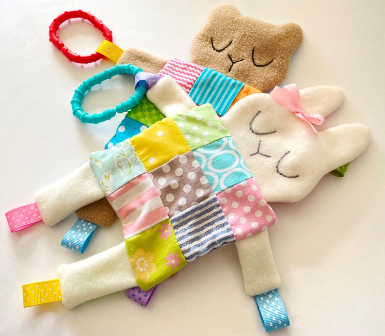 Bear and Bunny Crinkle Baby Softie Toy Sewing Pattern PDF ePATTERN fleece ribbon plush softy e pattern Patchwork Quilt Toy Tutorial DIY image 7