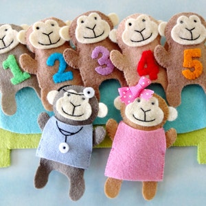 Felt Sewing Pattern - Five Little Monkeys Finger Puppet Set Felt Sewing Pattern Tutorial - PDF e PATTERN