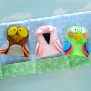 Bird Felt Finger Puppets Sewing Pattern PDF ePATTERN for Owl, Cardinal, Flamingo, Bluebird & Parrot and Carrying Case image 2