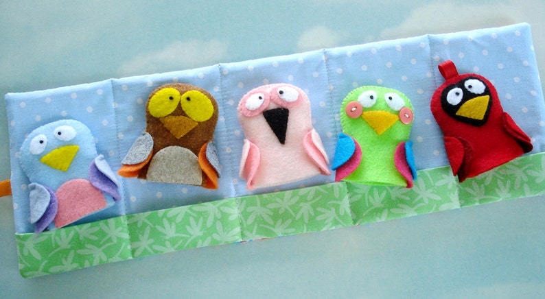 Bird Felt Finger Puppets Sewing Pattern PDF ePATTERN for Owl, Cardinal, Flamingo, Bluebird & Parrot and Carrying Case image 2