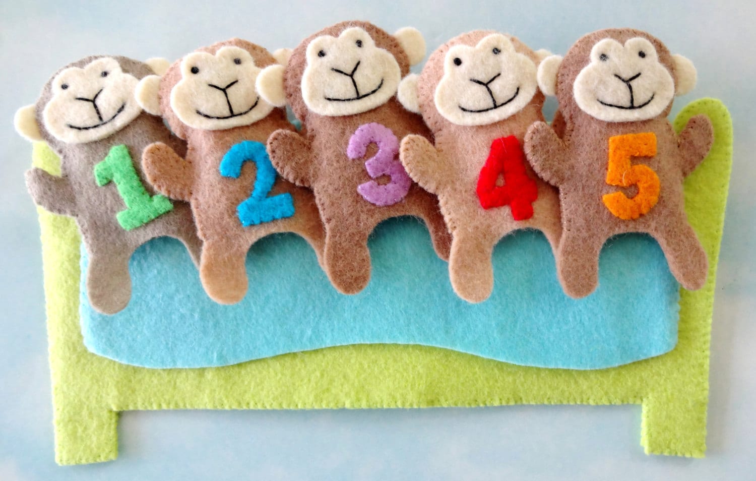 Felt Sewing Pattern - Five Little Monkeys Finger Puppet Set Felt Sewing ...