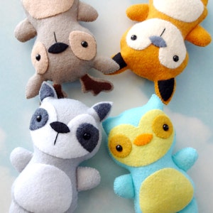 Felt Woodland Animal Softies Sewing Pattern - Tutorial - PDF e PATTERN - Raccoon, Fox, Deer & Owl