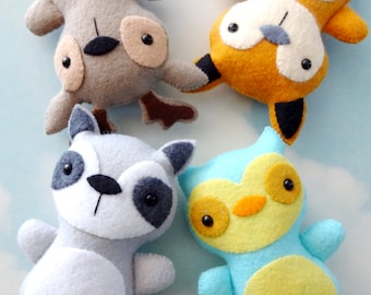 Felt Woodland Animal Softies Sewing Pattern - Tutorial - PDF e PATTERN - Raccoon, Fox, Deer & Owl