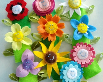 Flower Felt Finger Puppets  & Hair Accessories Sewing Pattern - PDF ePATTERN