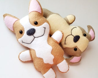 Dog Softies Felt Sewing Pattern Toy - Corgi - Bulldog - Tutorial - PDF ePATTERN - e pattern - Hand Sewing Animal Pet