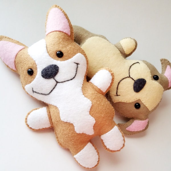 Dog Softies Felt Sewing Pattern Toy - Corgi - Bulldog - Tutorial - PDF ePATTERN - e pattern - Hand Sewing Animal Pet