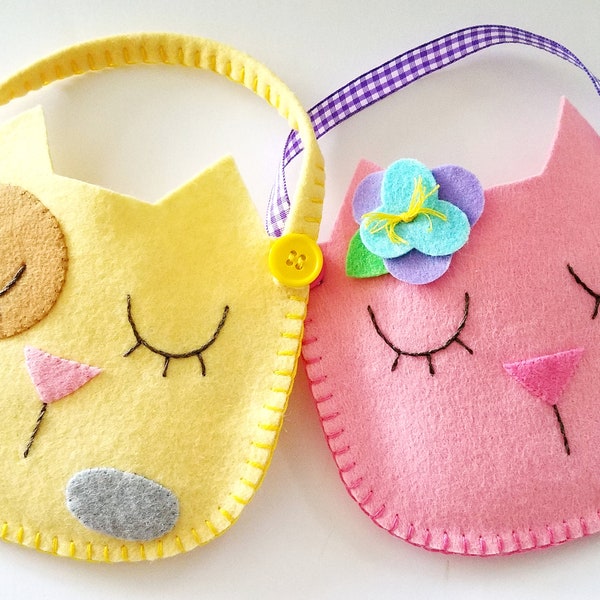 Kitty Cat Felt Purse Pouches PDF Sewing Pattern - PDF e Pattern DIY - Calico Kitten epattern - Party Treat Bag Toy Tutorial