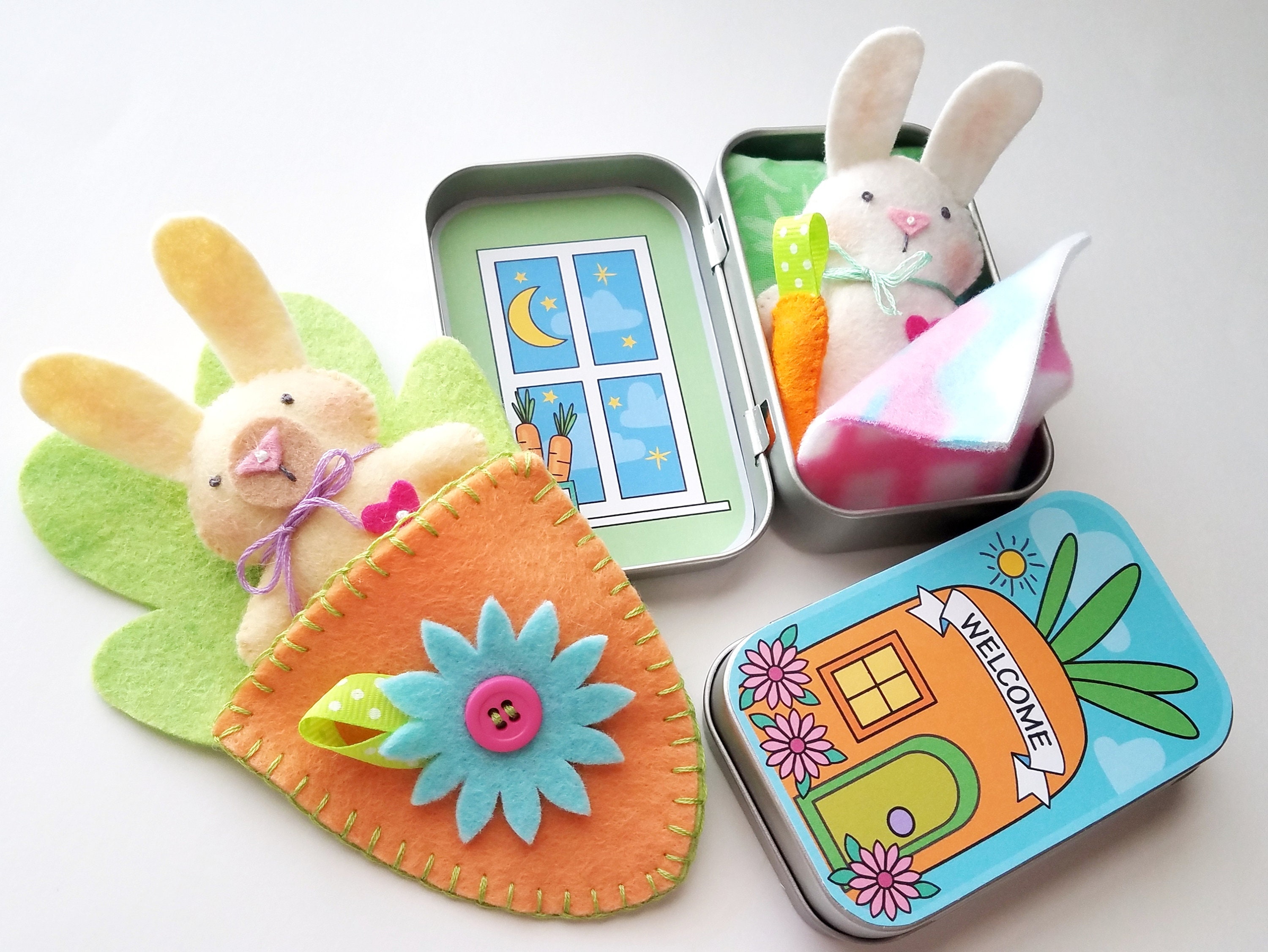 Bunny Rabbit Tin Play Set Felt Sewing Pattern Toy Easter - Etsy Australia
