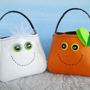 Toy Sewing Pattern for Ghost, Spider and Pumpkin Treat Bags - PDF ePATTERN Halloween Treat Bag