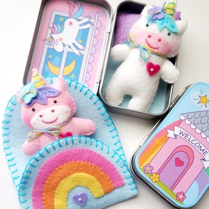 Unicorn Tin Play Set Felt Sewing Pattern Toy Magical Rainbow Sleeping Bag Tutorial PDF ePATTERN e pattern Hand Sewing Animal image 2