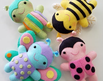 Felt Sewing Pattern Toy Softies - Ladybug - Bumble Bee - Beetle - Butterfly - Tutorial - PDF e PATTERN - Spring Bug epattern Softy