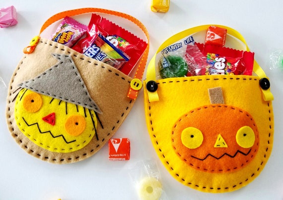 Halloween Felt Pouches for Scarecrow, Pumpkin & Frankenstein Sewing Pattern for Party Treat Bags - PDF e PATTERN DIY