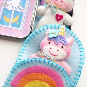 Unicorn Tin Play Set Felt Sewing Pattern Toy Magical Rainbow Sleeping Bag Tutorial PDF ePATTERN e pattern Hand Sewing Animal image 7