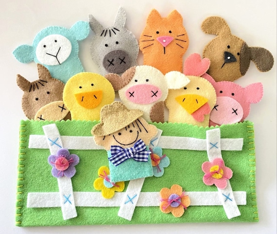 Felt Sewing Pattern - Old McDonald Had a Farm Finger Puppet Set Felt Sewing Pattern Tutorial - PDF e PATTERN - nursery rhyme - farm animals