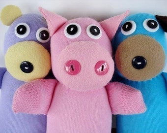 Toy Sewing Pattern for Sock Animals - Monkey, Giraffe, Zebra, Pig, Bear and Puppy -  PDF ePATTERN