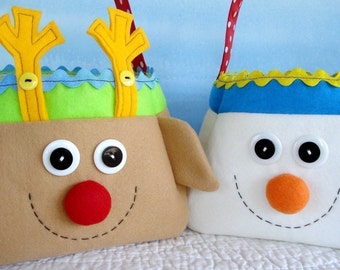 Reindeer, Snowman and Elf Christmas Holiday Bags - Sewing Pattern - PDF ePATTERN