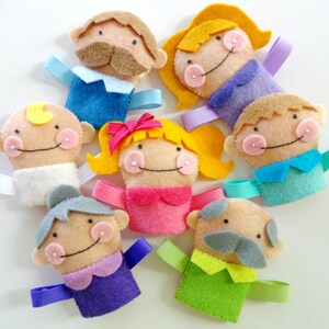 Felt Finger Puppet Family Sewing Pattern PDF ePATTERN Mom, Dad, Big Sister, Little Brother, Baby, Grandma & Grandpa image 2