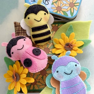Bumble Bee, Ladybug & Butterfly Tin Play Set Felt Sewing Pattern Tutorial PDF ePATTERN e pattern Hand Sewing Bug and Flower DIY image 7