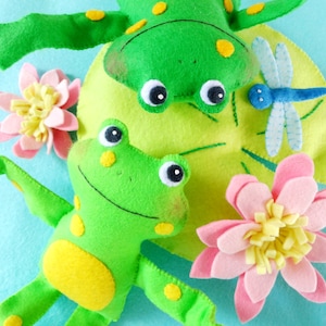 Felt Frog Softies Sewing Pattern - PDF ePATTERN for Frogs, Lily Pad, Lily & Dragonfly Play Set