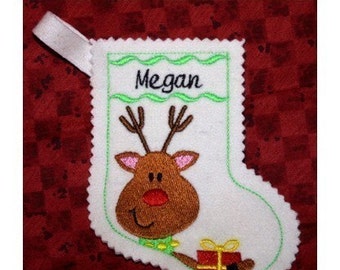 Reindeer Christmas stocking-embroidery machine design-completely sewn by machine INSTANT DOWNLOAD fillable stocking/gift
