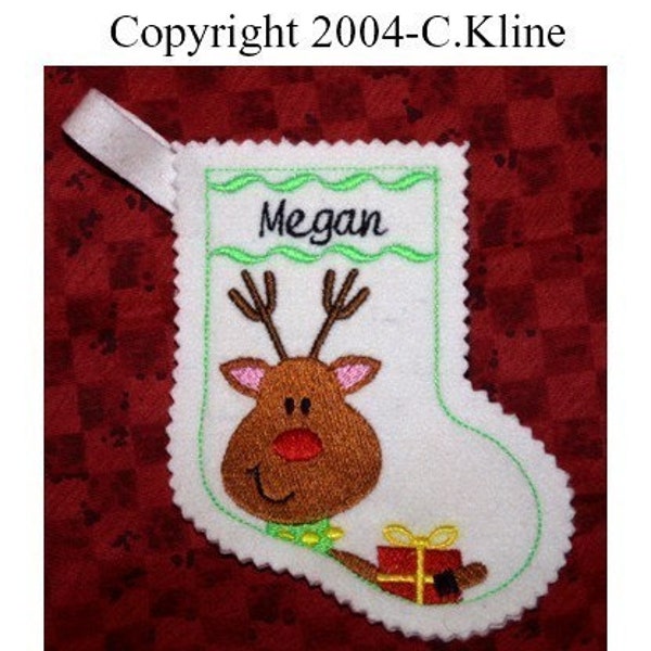 Reindeer Christmas stocking-embroidery machine design-completely sewn by machine INSTANT DOWNLOAD fillable stocking/gift