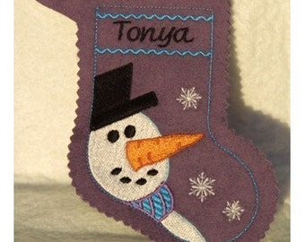 Snowman Christmas stocking-embroidery machine design-completely sewn by machine INSTANT DOWNLOAD fillable stocking/gift