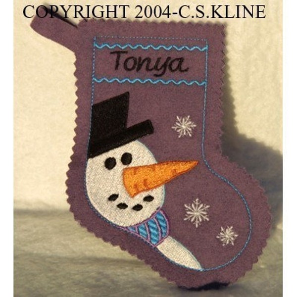 Snowman Christmas stocking-embroidery machine design-completely sewn by machine INSTANT DOWNLOAD fillable stocking/gift