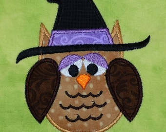 Halloween Fall Owl with witch hat  applique machine embroidery design 4x4 AND 5x7 hoop Both sizes included!  INSTANT DOWNLOAD