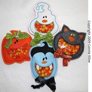 Open Mouth Halloween Candy Cozy set- hoop size 5x7- Pumpkin, Dracula, Ghost, and Cat-Machine Embroidery designs - 4 designs INSTANT DOWNLOAD